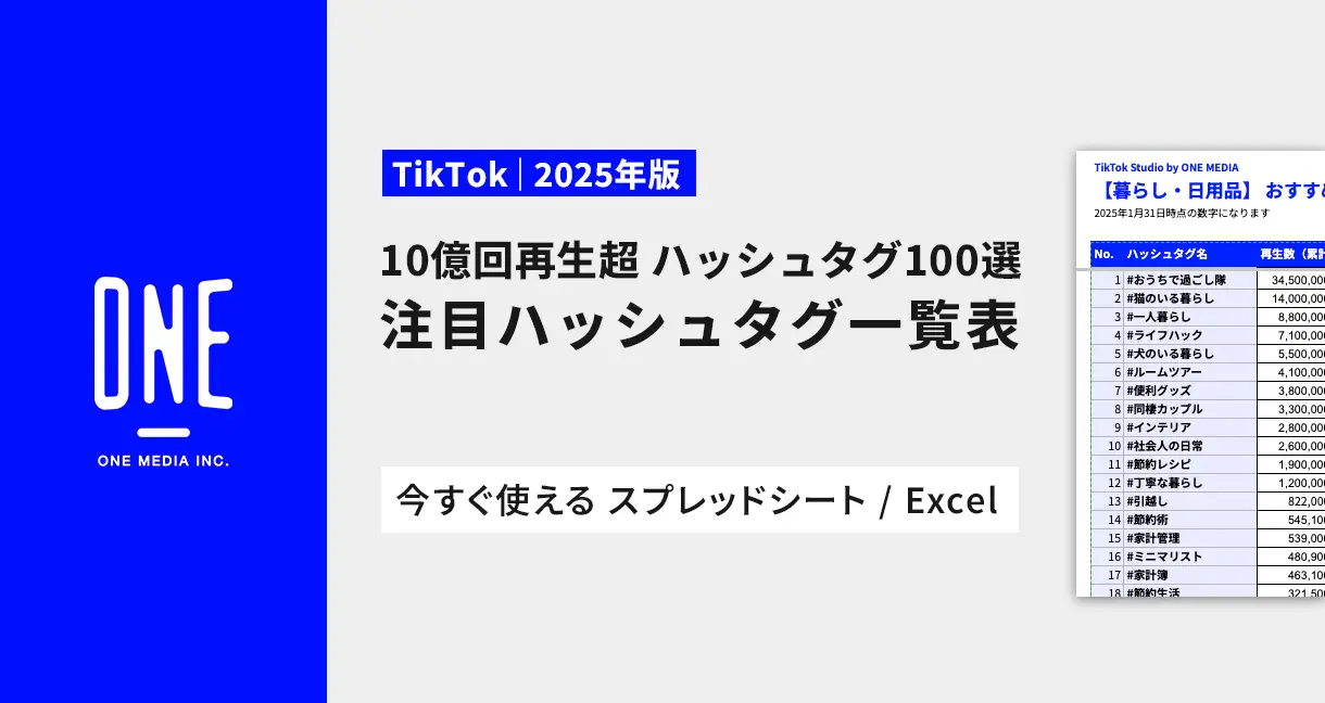 【2025年版】TikTokにて10億回再生超のハッシュタグ100選。注目ハッシュタグ一覧表（ジャンル・業種別）の画像